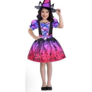 Unicorn Witch Halloween Dress Costume Girls Dress Hat Purple Pink NEW
